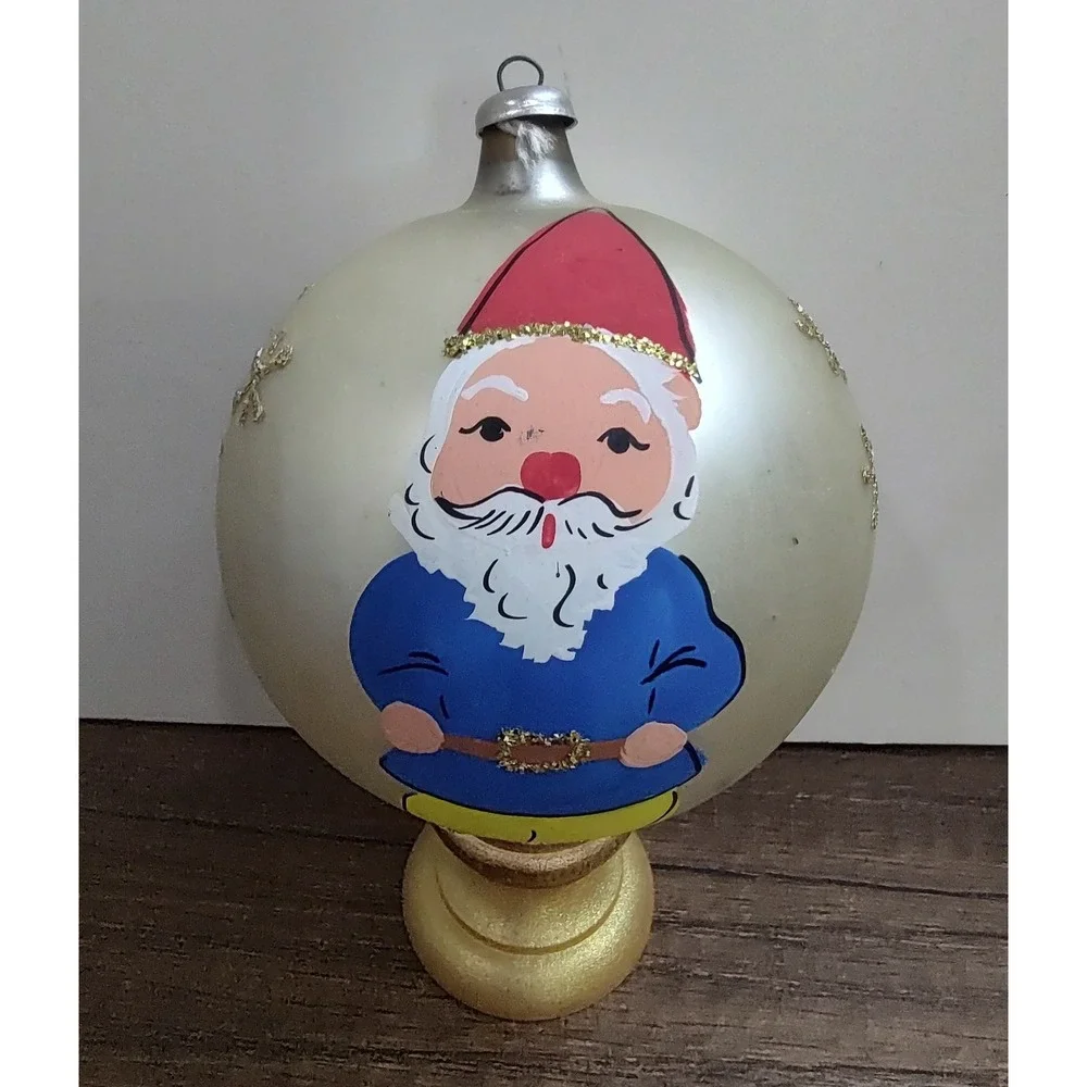 Christmas Ornament Italy Blown Glass Ball Hand Painted  Santa Holiday Gnome Elf